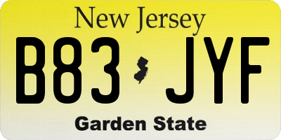 NJ license plate B83JYF