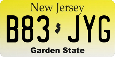 NJ license plate B83JYG