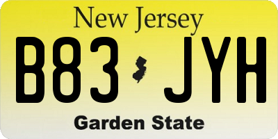 NJ license plate B83JYH