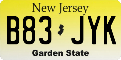 NJ license plate B83JYK