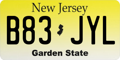NJ license plate B83JYL