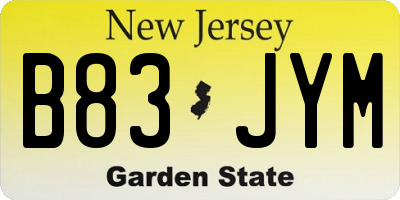 NJ license plate B83JYM