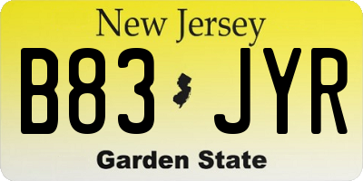 NJ license plate B83JYR