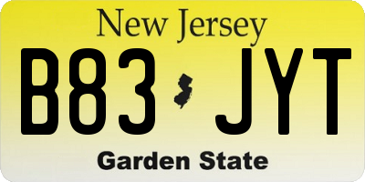 NJ license plate B83JYT
