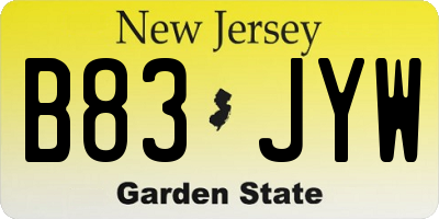 NJ license plate B83JYW
