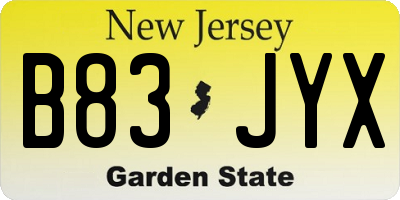 NJ license plate B83JYX