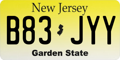 NJ license plate B83JYY