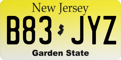 NJ license plate B83JYZ