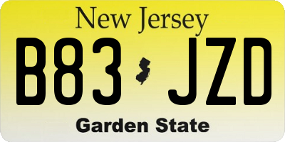 NJ license plate B83JZD