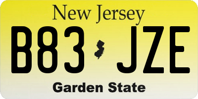 NJ license plate B83JZE