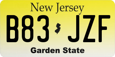 NJ license plate B83JZF