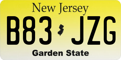NJ license plate B83JZG