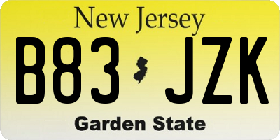 NJ license plate B83JZK