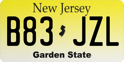 NJ license plate B83JZL