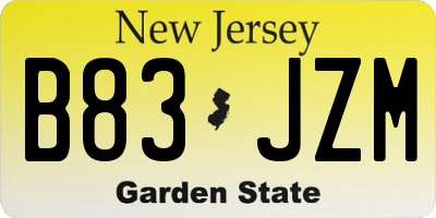 NJ license plate B83JZM
