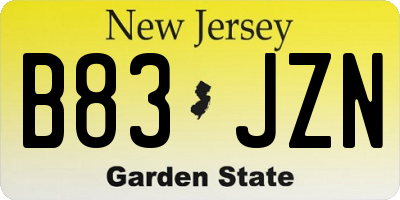 NJ license plate B83JZN