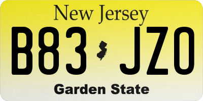 NJ license plate B83JZO