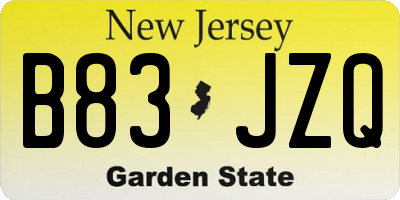 NJ license plate B83JZQ