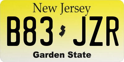 NJ license plate B83JZR
