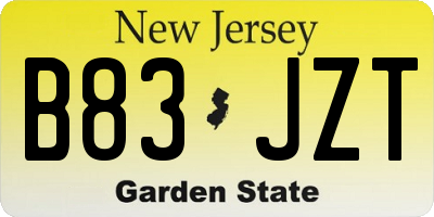 NJ license plate B83JZT