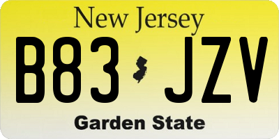 NJ license plate B83JZV