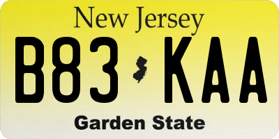 NJ license plate B83KAA
