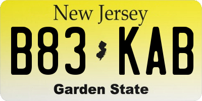 NJ license plate B83KAB