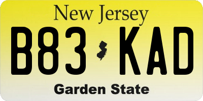 NJ license plate B83KAD