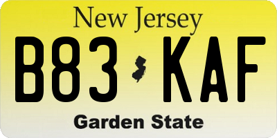 NJ license plate B83KAF