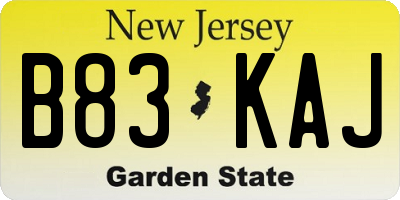 NJ license plate B83KAJ