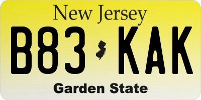 NJ license plate B83KAK