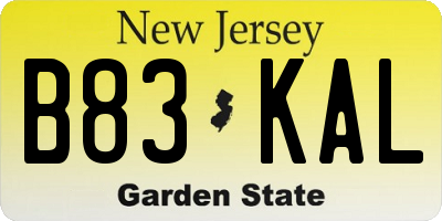 NJ license plate B83KAL