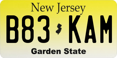 NJ license plate B83KAM