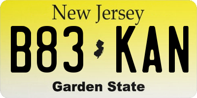 NJ license plate B83KAN