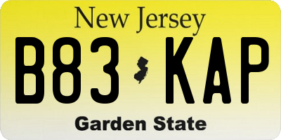 NJ license plate B83KAP