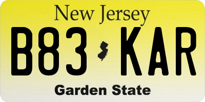 NJ license plate B83KAR