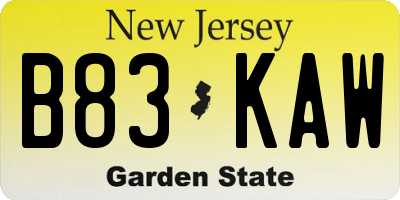 NJ license plate B83KAW