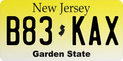 NJ license plate B83KAX