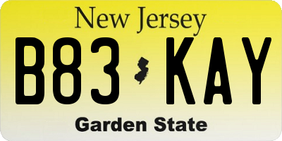 NJ license plate B83KAY