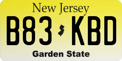 NJ license plate B83KBD