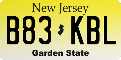 NJ license plate B83KBL