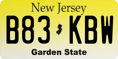 NJ license plate B83KBW