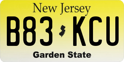 NJ license plate B83KCU