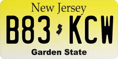 NJ license plate B83KCW