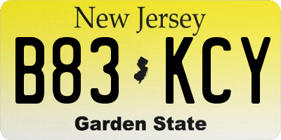 NJ license plate B83KCY
