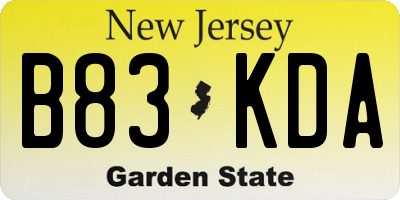 NJ license plate B83KDA