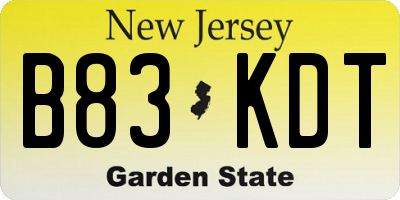 NJ license plate B83KDT