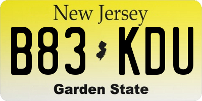 NJ license plate B83KDU