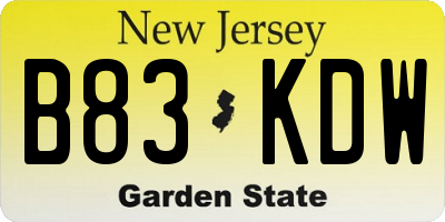 NJ license plate B83KDW