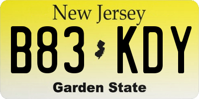 NJ license plate B83KDY